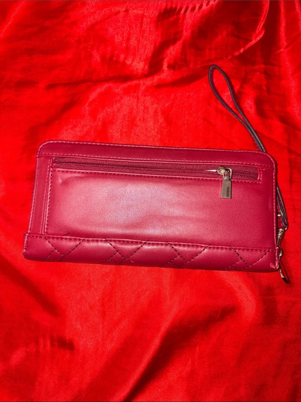 GUESS Quilted Wristlet Wallet in Burgundy Red